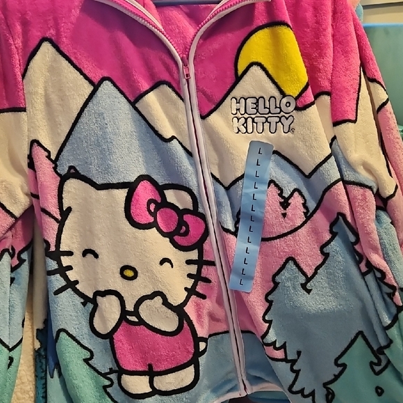 Hello Kitty Jackets & Blazers - Hello Kitty Women's Teddy Jacket - Pink, Blue, and Yellow
